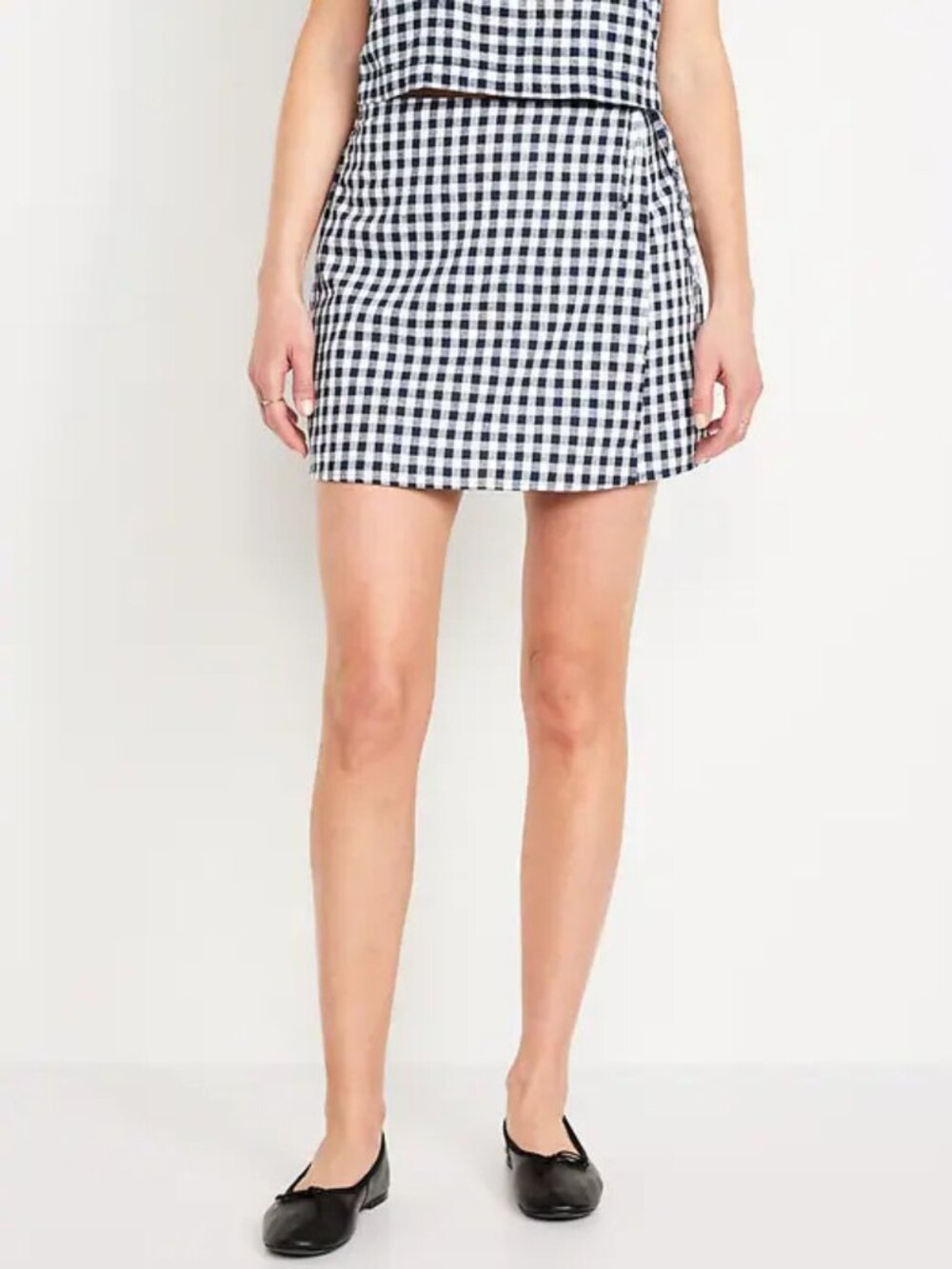 NWOT Old Navy High Waisted Wrap Mini Skort Linen Blend Blue White Gingham Size M - Picture 3 of 9